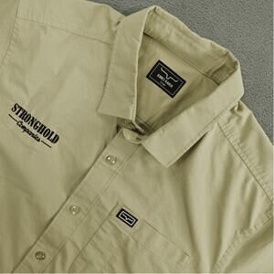 Kimes Ranch Shirt Mens Large Khaki Tan Short Sleeve ButtonUp Western Casual Logo